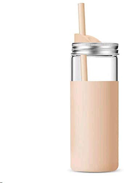 tronco 20Oz Borosilicate Glass Tumbler Bottle with Unbreakable Metal Mason Jar Style Lid and Protective Silicone Sleeve -BPA-Free
