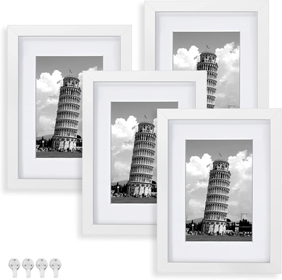 Nacial Picture Frames 8x10 Set of 4, White Photo Frame, Display 5x7 Photo with Mat and 8x10 photo without Mat, Picture Frames Collage for Wall or Tabletop
