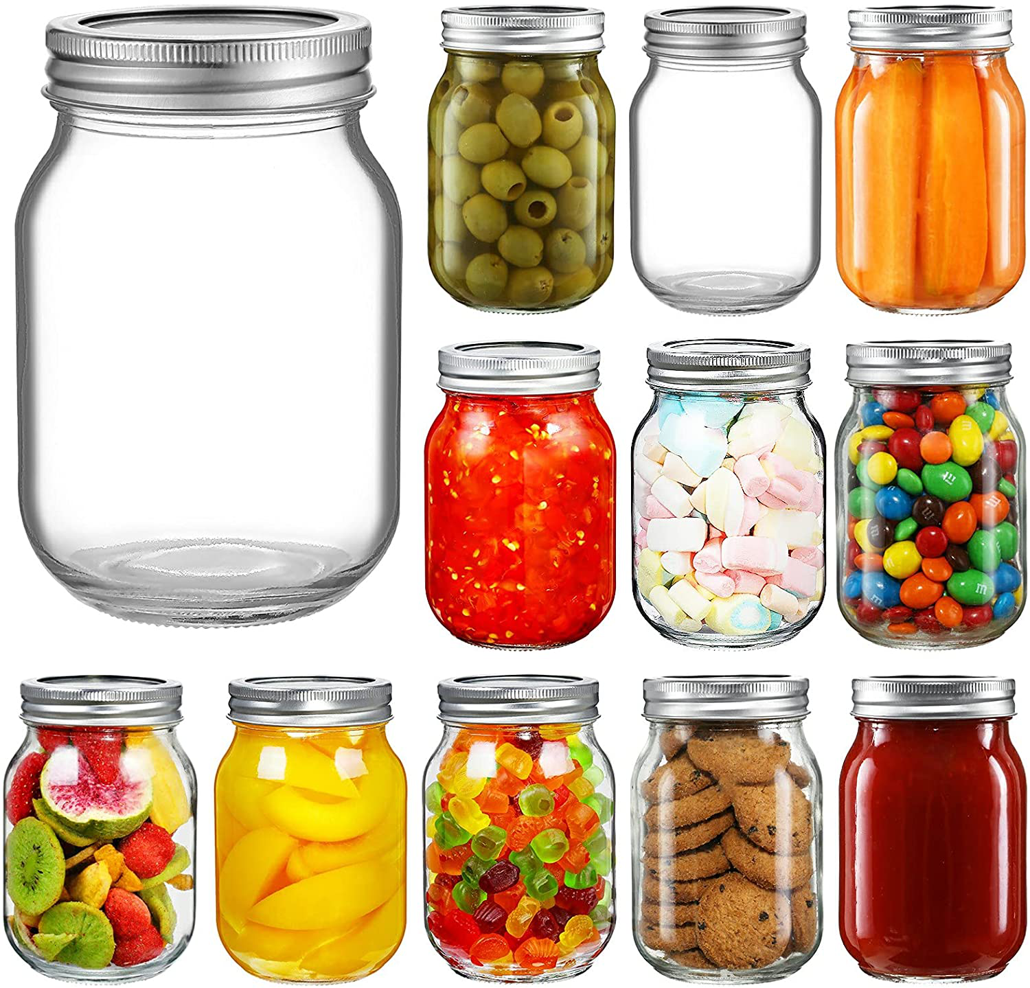 YEBODA 16 oz Mason Jars with Airtight Lids and Bands 12 Pack Glass Canning Jars for Preserving, Meal Prep, Overnight Oats, Jam, Jelly, Jams, Spice, Salads, Yogurt, Sauces, Wedding Favors