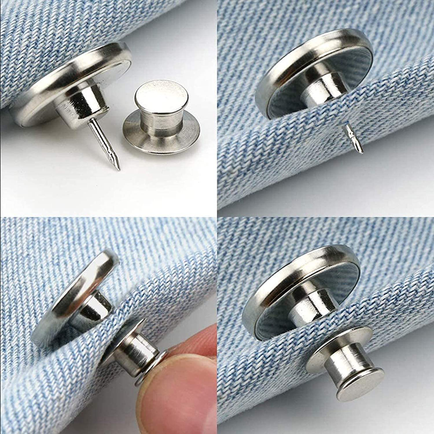 [Upgraded] 8 Sets Button Pins for Jeans No Sew,Toovren Jean Buttons Pins Adjustable, Removable Pants Button Pins, Perfect Fit Instant Jean Button,Button Clips,Metal Button Adds Pants Waist in Seconds