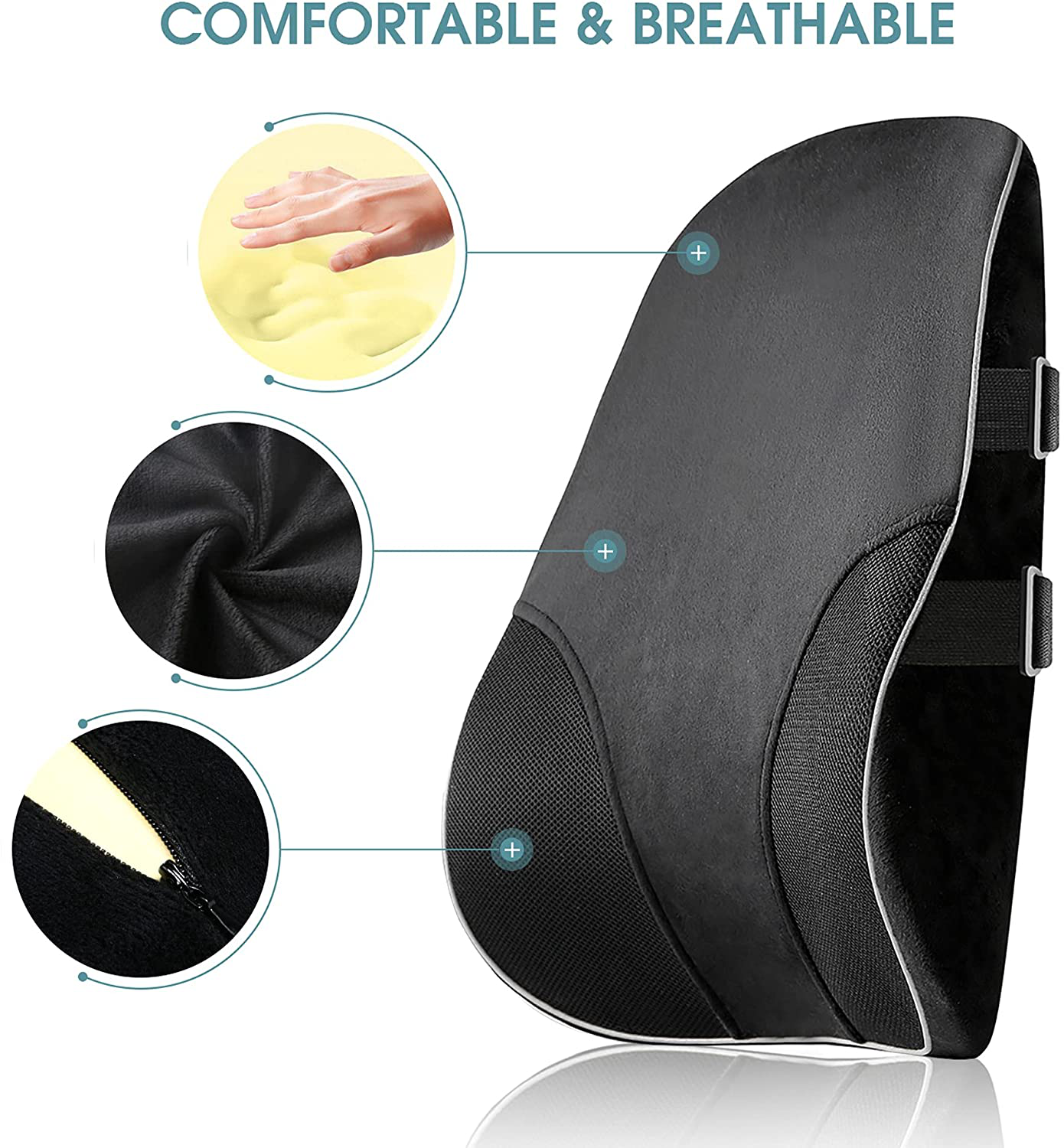 Lumbar Support Pillow，Memory Foam Back Support Pillows with Breathable Mesh Cover,Office Chair Cushion That Relieves Back and Cervical Pain，Suitable for Office Chair,Car Seat,Gaming Chair，Wheelchair
