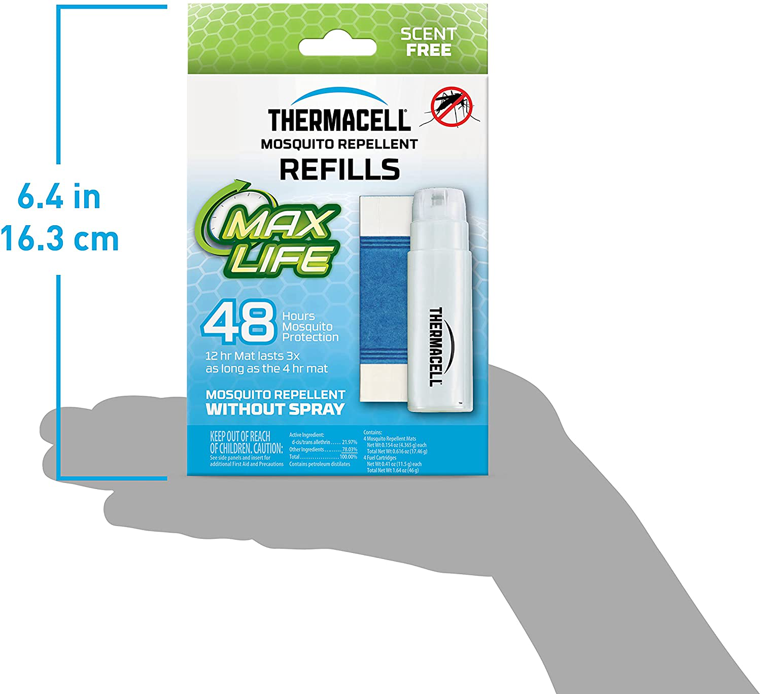 Thermacell Max Life Mosquito Repellent 48-Hour Refill; Includes 4 Fuel Cartridges & 4 Long Lasting Mats; Compatible With All Fuel-Powered Thermacell Repellers; No Mess, No Smell, DEET-Free