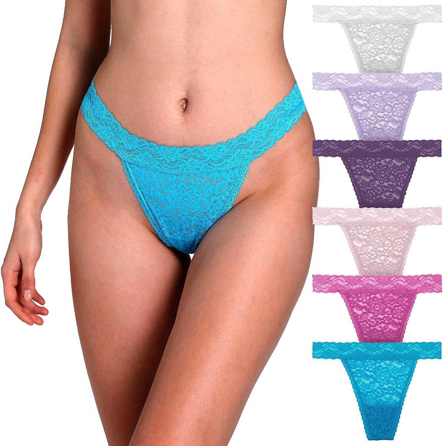 Women'S Sexy Lace Cotton Thongs Low Waist Underwear Soft Seamless Panties 6-Pack