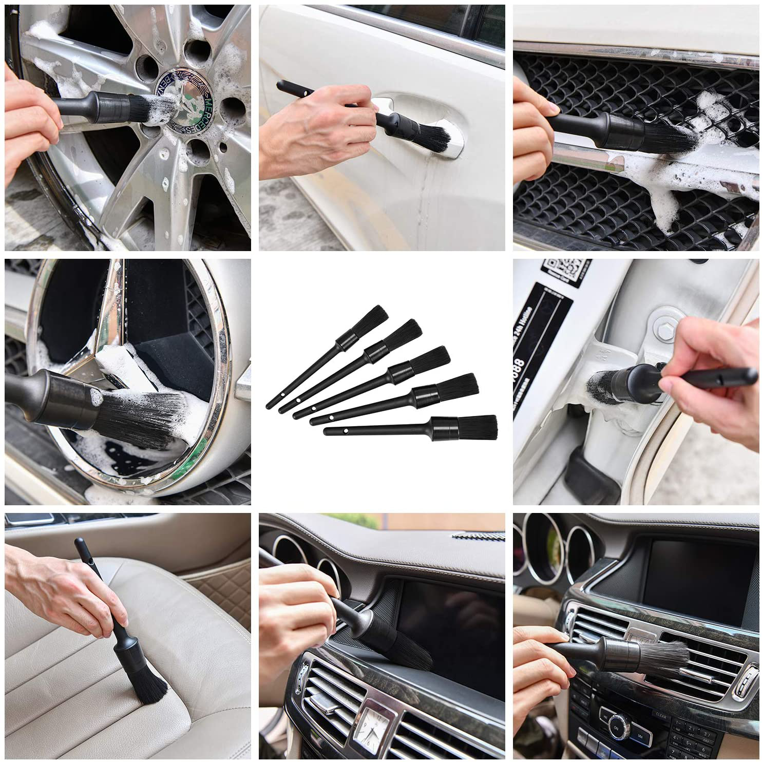 Kohree 9Pcs Wheel Tire Brush Set for Cleaning Wheels, Detail Car Wash Wheel Cleaner Rim Brushes Kit for Washing Tires Vehicle Auto Engine