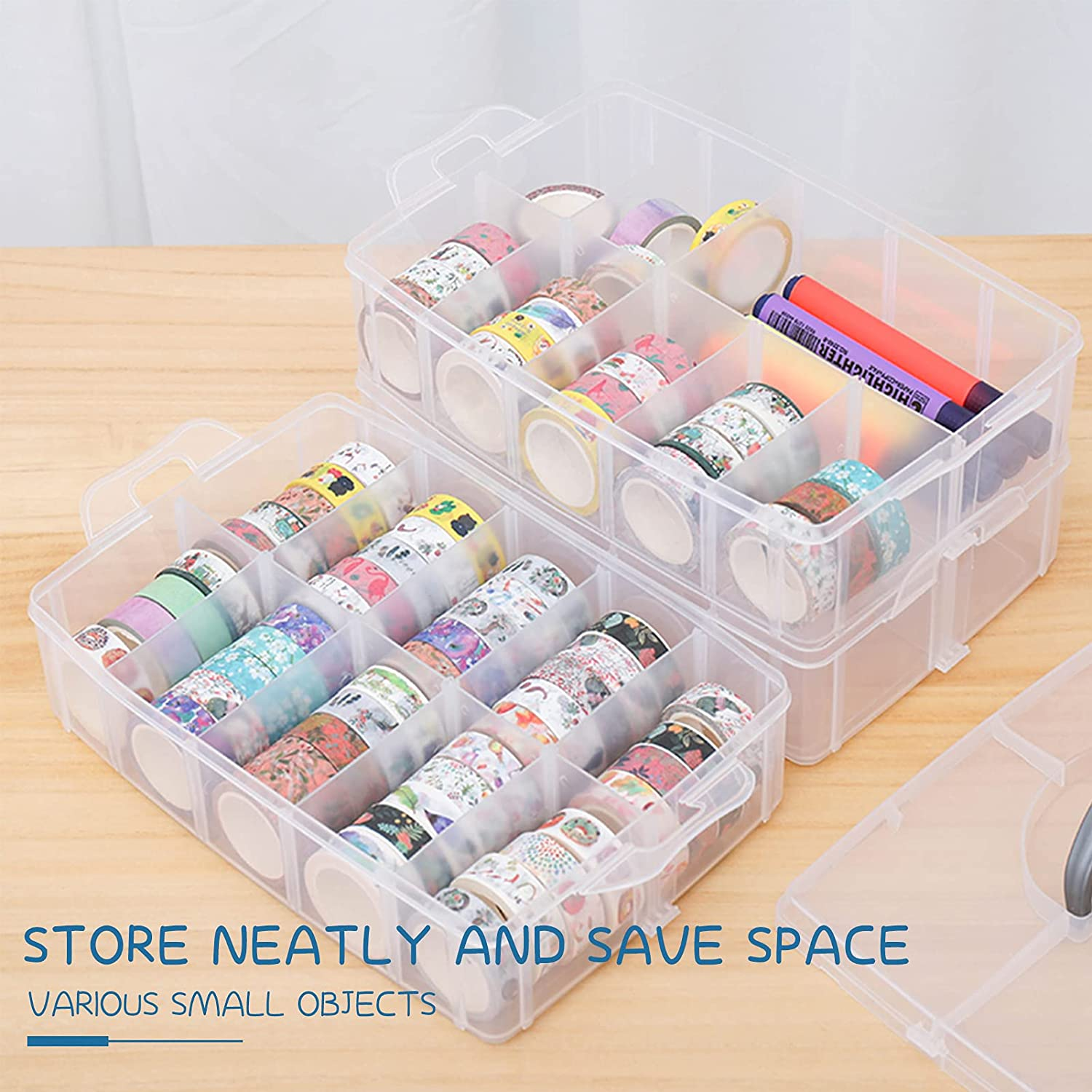 4-Tier Stackable Storage Container Box with 40 Adjustable Compartments, YOCOMEY Plastic Organizer Box Transparent Storage Case for Kids Toys, Art Crafts, Jewelry, Supplies, Fuse Beads, Washi Tapes