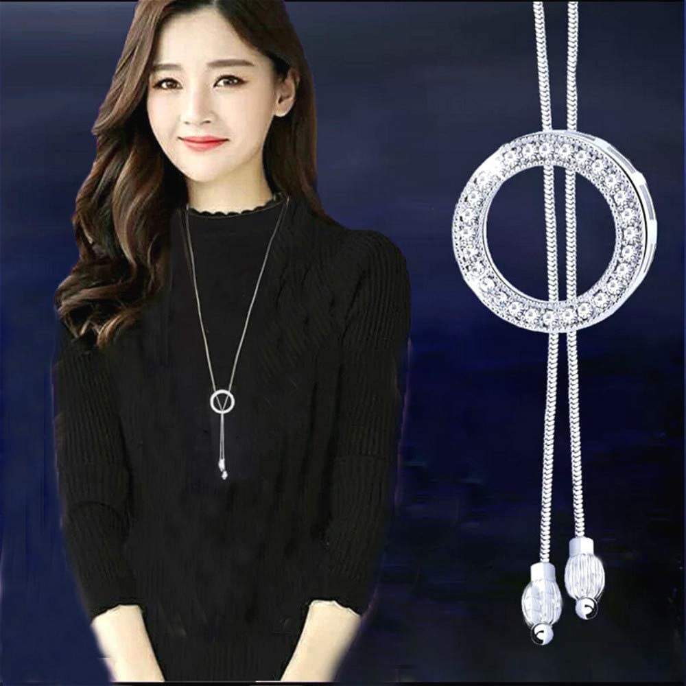 Long Hoop Necklace for Women Crystal Pendant Necklace Sweater Chain Statement Necklace Choker Adjustable Charm Jewelry Crystal Accessories Wedding Party Evening Dressy