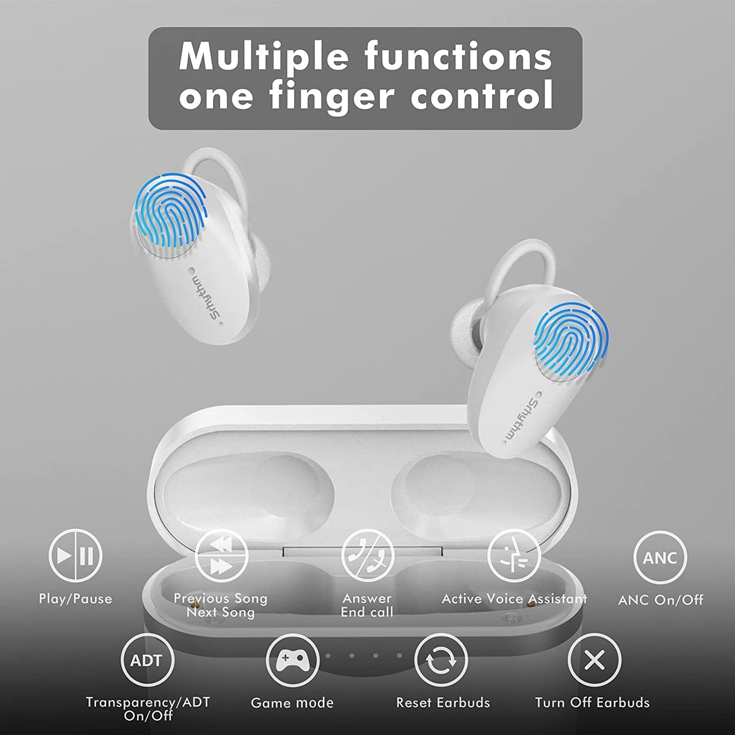 S5 Active Noise Cancelling Earbuds,Wireless ANC Bluetooth 5.1 Earphones with 50 Hours’ Playtime Hifi Stereo Deep Bass and Touch Control for Sports,Travel