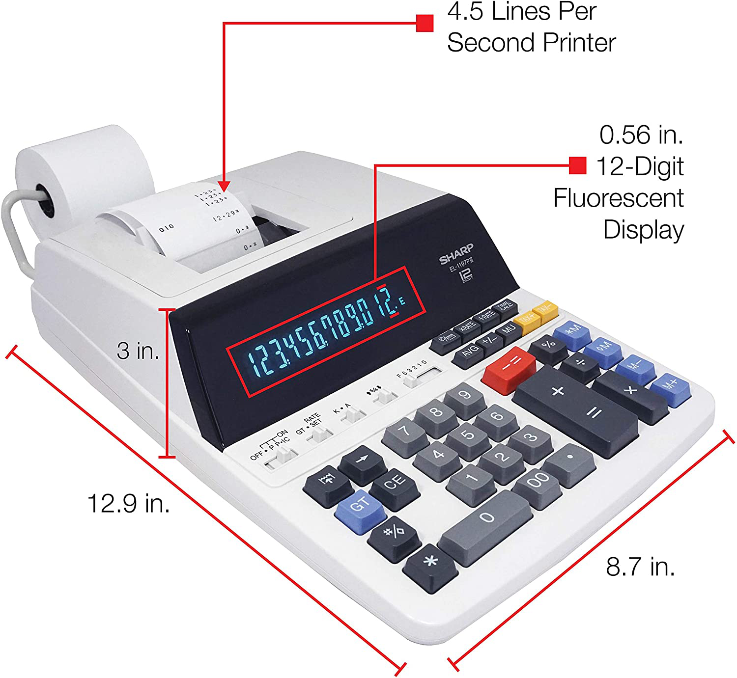 Sharp EL-1197PIII Heavy Duty Color Printing Calculator with Clock and Calendar