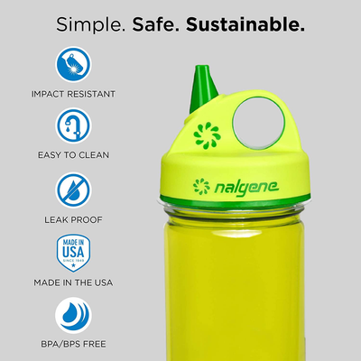 Nalgene Kids Grip-N-Gulp Water Bottles, Leak Proof Sippy Cup, Durable, BPA and BPS Free, Dishwasher Safe, Reusable and Sustainable, 12 Ounces , Green Trails
