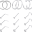 Finrezio 15PCS 22G Surgical Steel Nose Rings Hoop Studs Cartilage Earrings Body Piercing Jewelry 1.5mm 2mm 2.5mm CZ