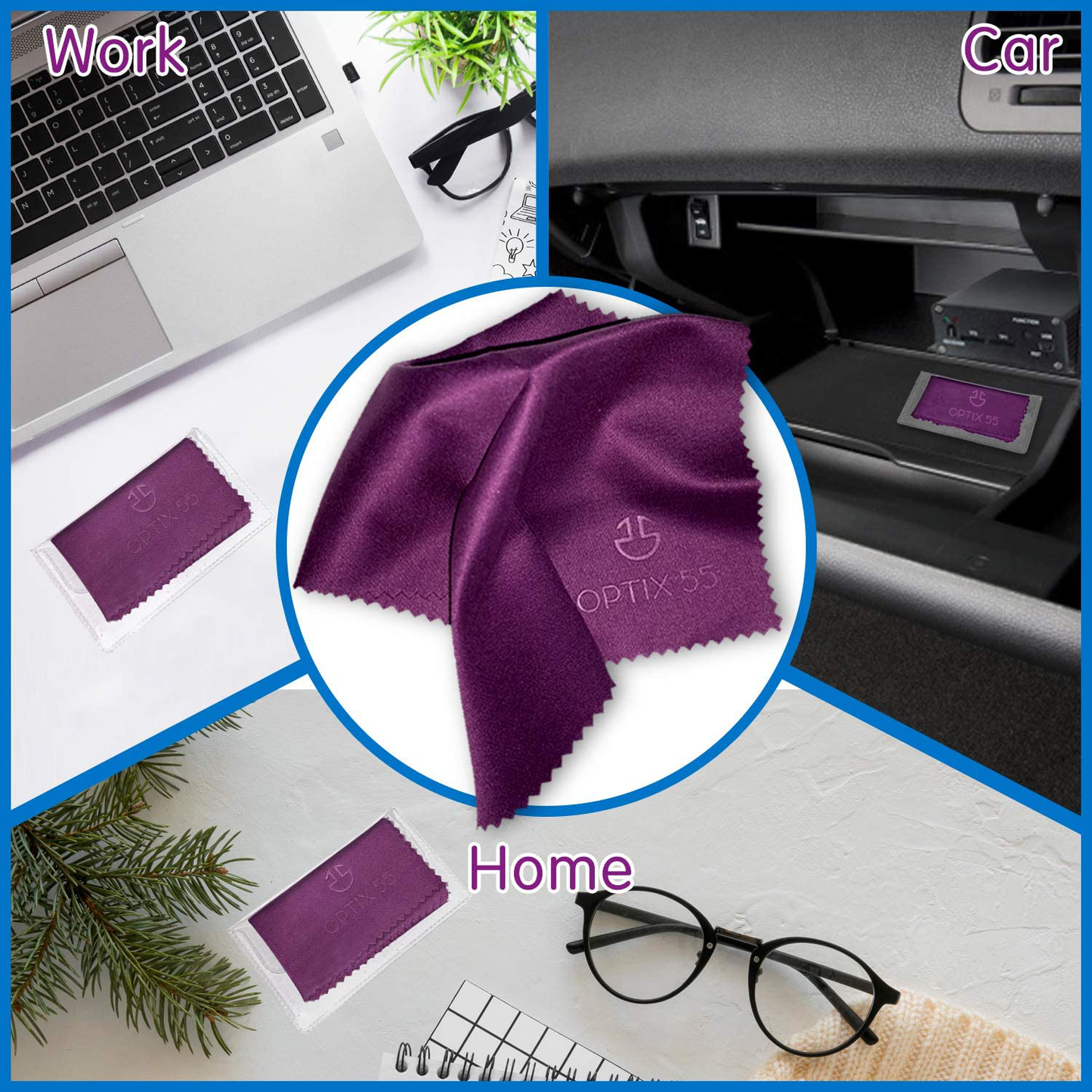 Microfiber Cleaning Cloths (6"x7") 12 Pack in Individual Vinyl Pouch | Glasses Cleaning Cloth for Eyeglasses, Phone, Screens, Electronics, Camera Lens Cleaner (Purple)