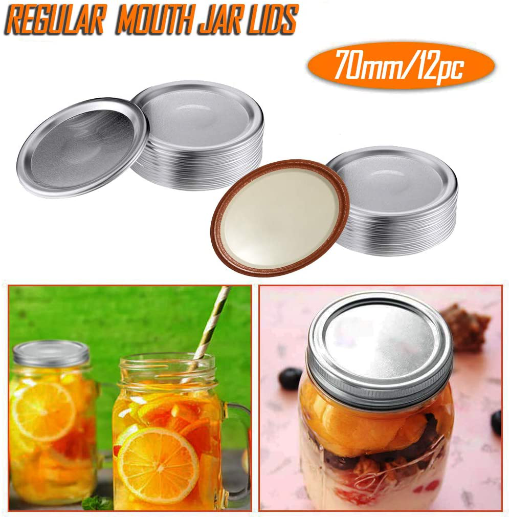 Canning Lids, Regular Mouth Mason Jar Lids, Replacement Split-Type Leak Proof , Secure Canning Caps for Canning, Silver (12 Pcs, 2.75 Inch /70mm)