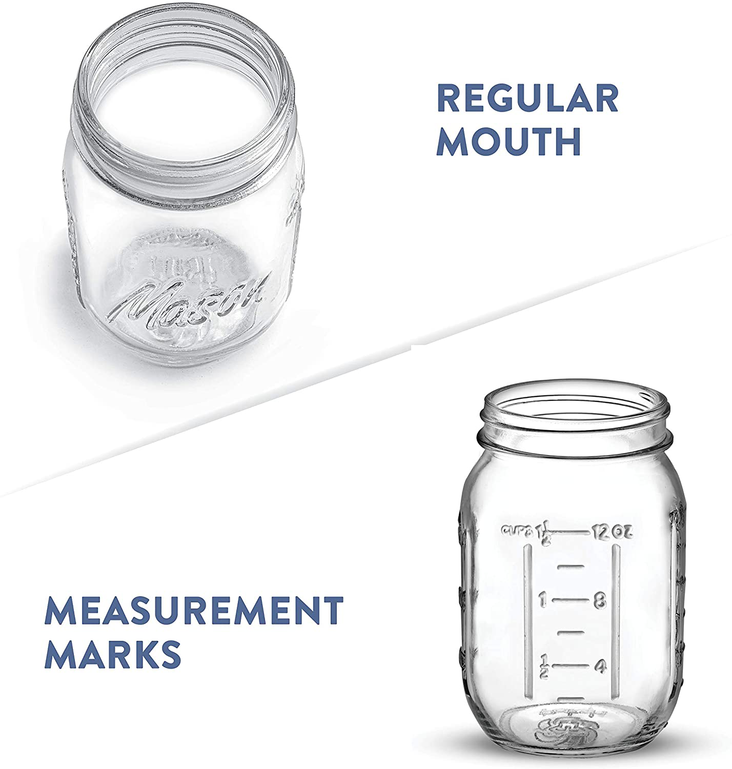 Regular-Mouth Glass Mason Jars, 16-Ounce (12-Pack) Glass Canning Jars with Silver Metal Airtight Lids and Bands with Measurement Marks, for Canning, Preserving, Meal Prep, Overnight Oats, Jam, Jelly