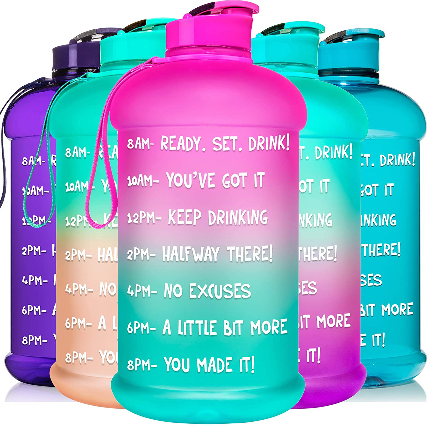 HydroMATE Half Gallon 64 oz Motivational Water Bottle with Time Marker Large BPA Free Jug with Handle Reusable Leak Proof Bottle Time Marked to Drink More Hydro MATE