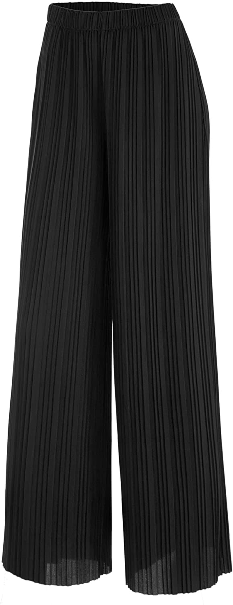 Made By Johnny Women's Premium Pleated Maxi Wide Leg Palazzo Pants Gaucho- High Waist with Drawstring