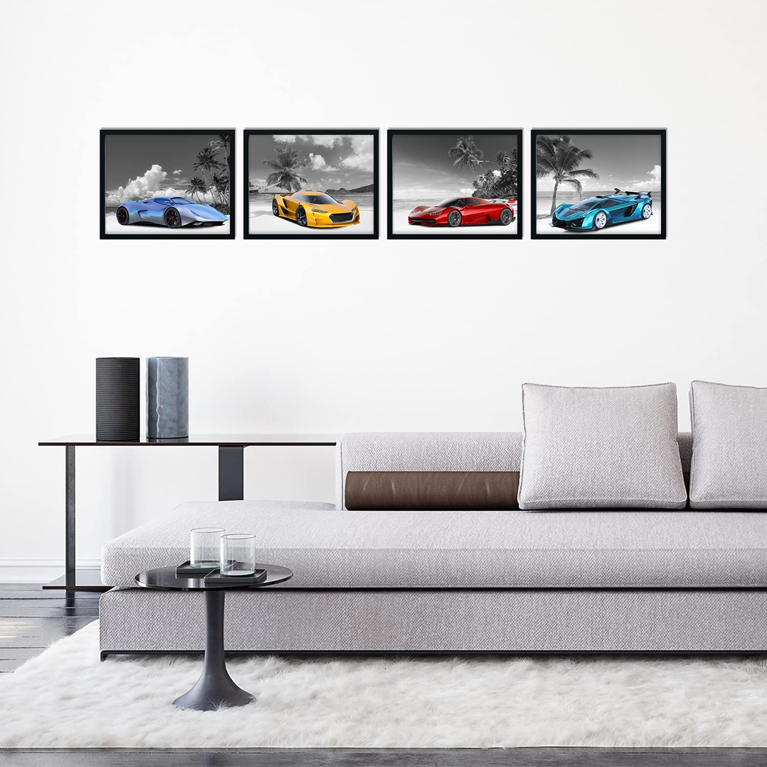 Cyber Car Poster, Car Prints for Boys Room - Set of 4 (8x10in) Cars Bedroom Decor For Boys Wall Art - Boy Bedroom Decor, Teen Boys Room Decor, Boys Room Wall Decor - Unframed Car Decor Men