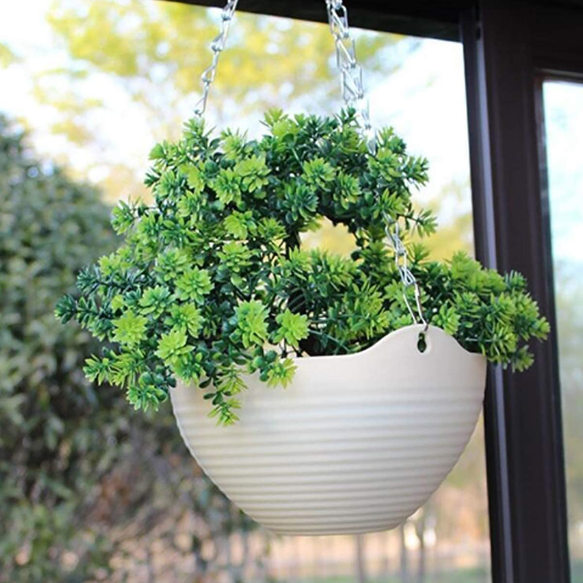 Set of 7 Colors Self-Watering Hanging Planter Indoor Outdoor Garden Flower Plant Pot Container with Drainer and Hanging Chain