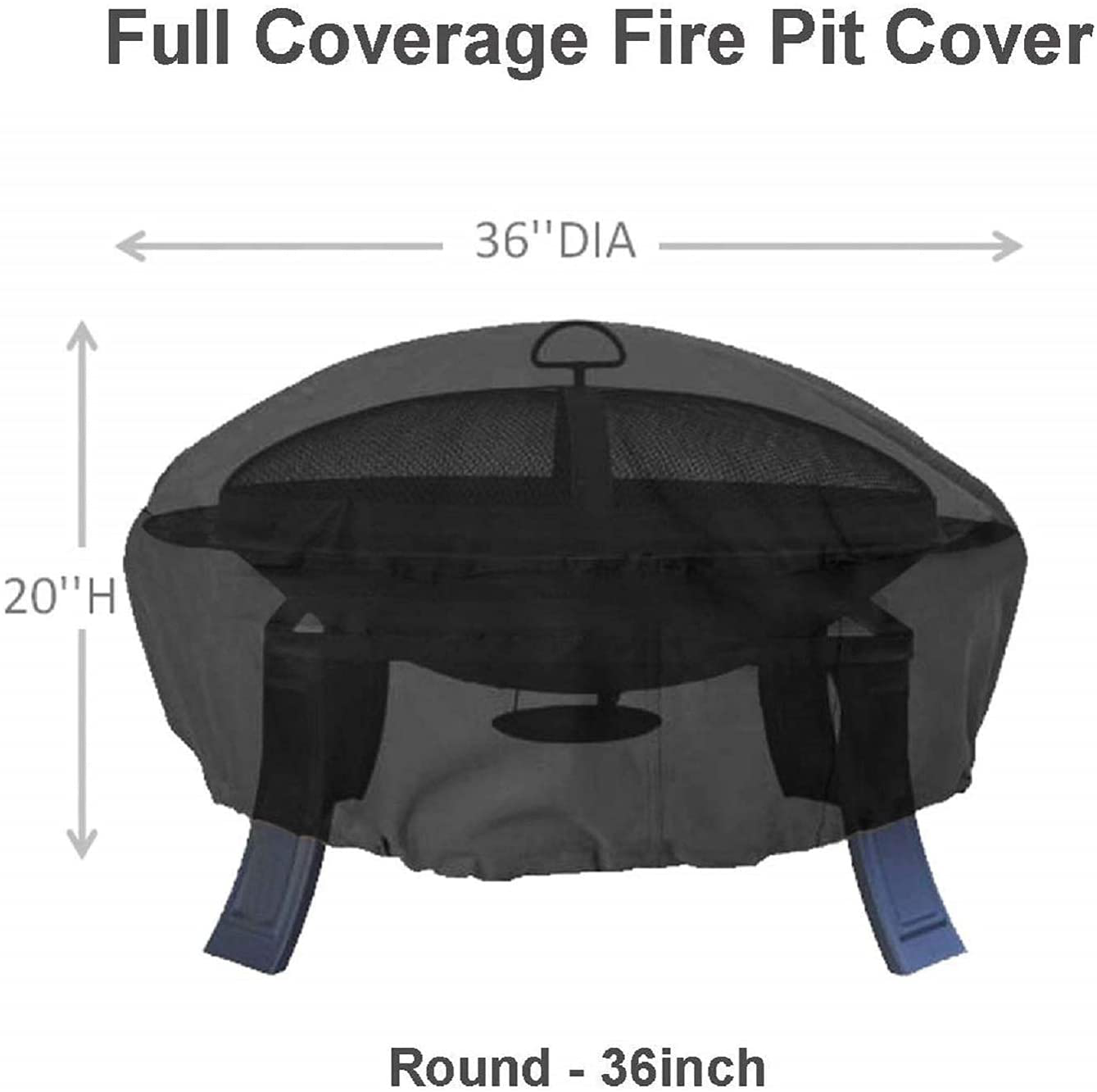 Outdoors Fire Pit Cover- Heavy Duty Waterproof 600D Polyester with Thick PVC Coating, Round Fire Pit Cover, Waterproof