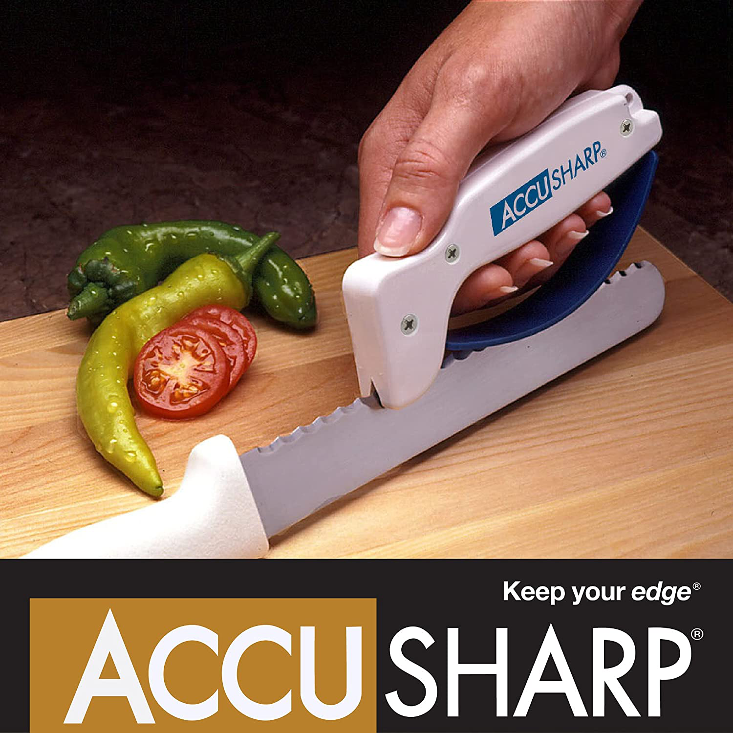 AccuSharp Knife & Tool Sharpener - Diamond-Honed Tungsten Carbide Rust-Free Sharpener Quickly Sharpens, Restores, Repairs & Hones Serrated Blades, Cutting Tools, Cleavers, Axes & Machetes