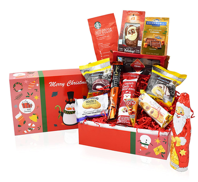 Christmas Chocolate & Snacks Variety Gift Care Package Gift Box Basket (Red Box)
