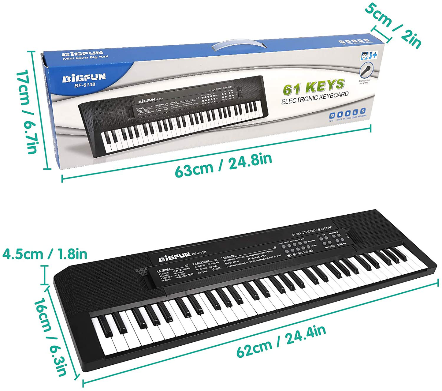 TWFRIC Electronic Piano Keyboard 61 Keys Kids Piano Toy Music Piano with Microphone Education Musical Instrument Gift for Boys Girls