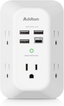 USB Wall Charger Surge Protector 5 Outlet Extender with 4 USB Charging Ports ( 1 USB C Outlet) 3 Sided 1800J Power Strip Multi Plug Outlets Wall Adapter Spaced for Home Travel Office ETL Listed
