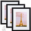 upsimples 9x12 Picture Frame Set of 3,Made of High Definition Glass for 6x8 with Mat or 9x12 Without Mat,Wall Mounting Photo Frame Gold