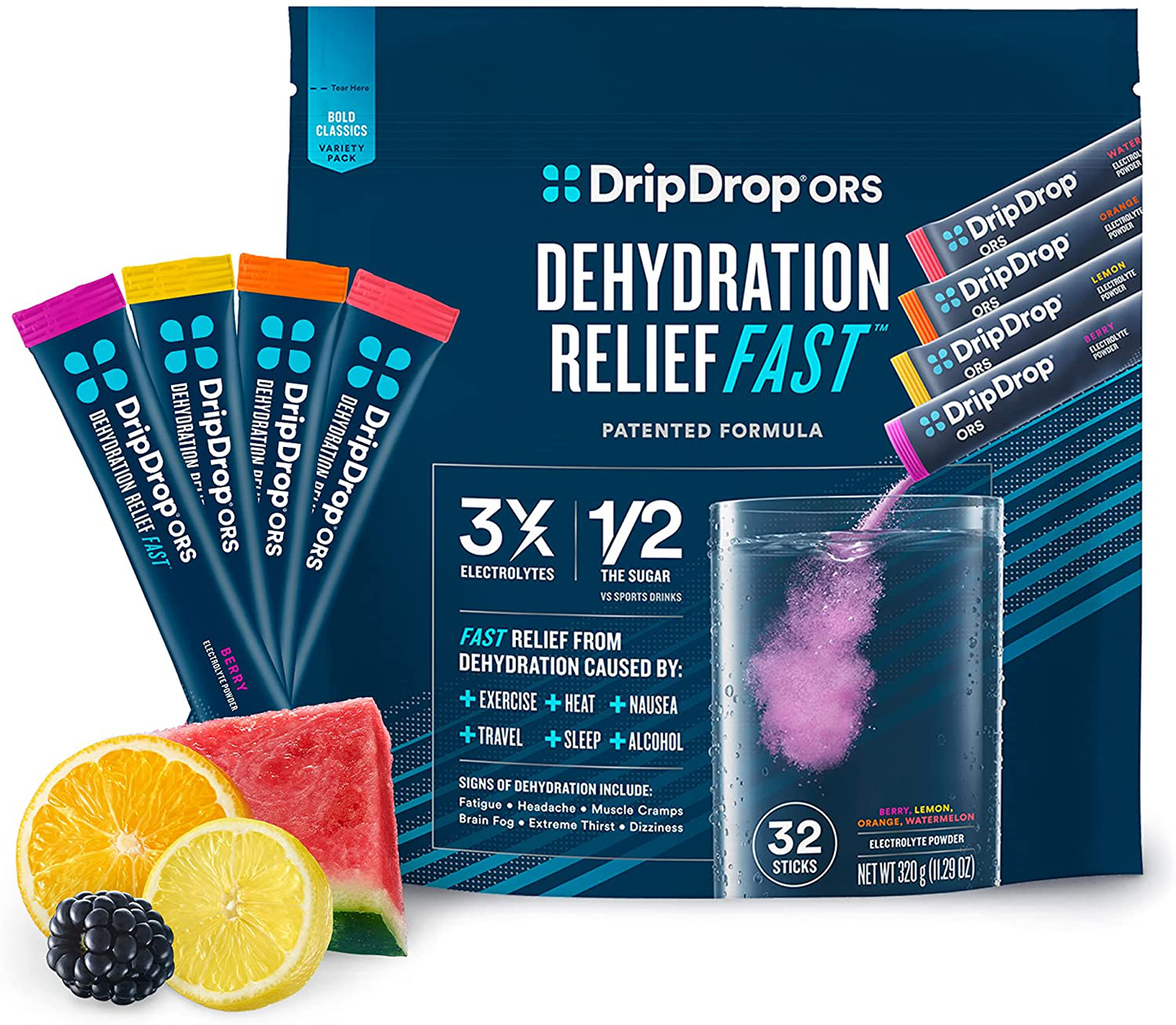 Dripdrop ORS - Electrolyte Powder for Dehydration Relief Fast - for Workout, Sweating, Heat, & Travel Recovery