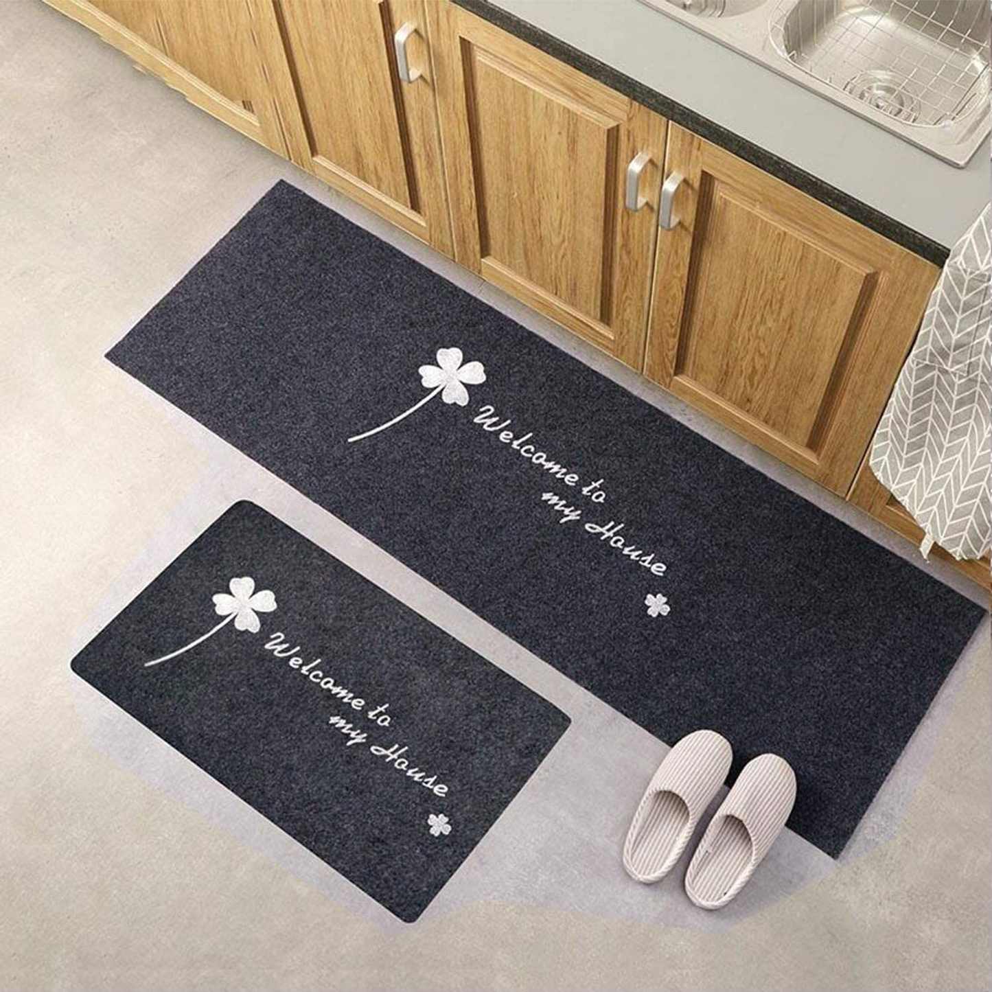 Kitchen Rugs Mats Washable Non Skid Slip - Made of Polypropylene 2 Pieces Sets