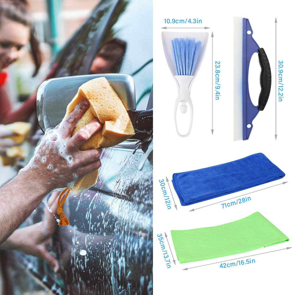 11pcs Car Cleaning Kit, Car Wash Kit for Interior and Exterior Cleaning with Canvas Bag Tire Brush Wash Sponge Duster Window Water Scraper Collapsible Bucket Wash Cloths Deer Towel Wash Glove
