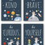 Unframed Inspirational Art Print, Outer Space Planet Wall Art Painting ,Set of 4（8" x10" ）Be Kind Be Brave Be Curious Be Yourself Quote Canvas Posters For Boys Bedroom Nursery Decor