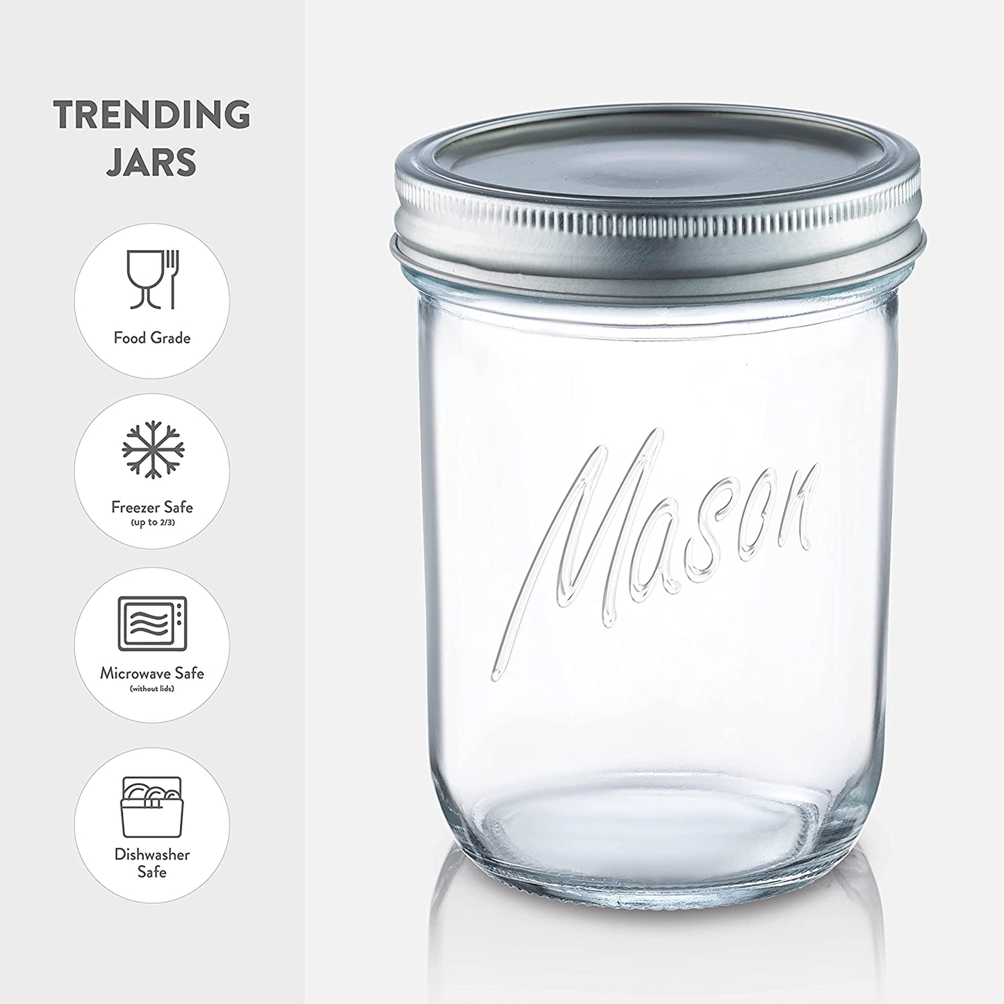 Wide-Mouth Glass Mason Jars, 16-Ounce (6-Pack) Glass Canning Jars with Silver Metal Airtight Lids and Bands with Chalkboard Labels, for Canning, Preserving, Meal Prep, Overnight Oats, Jam, Jelly