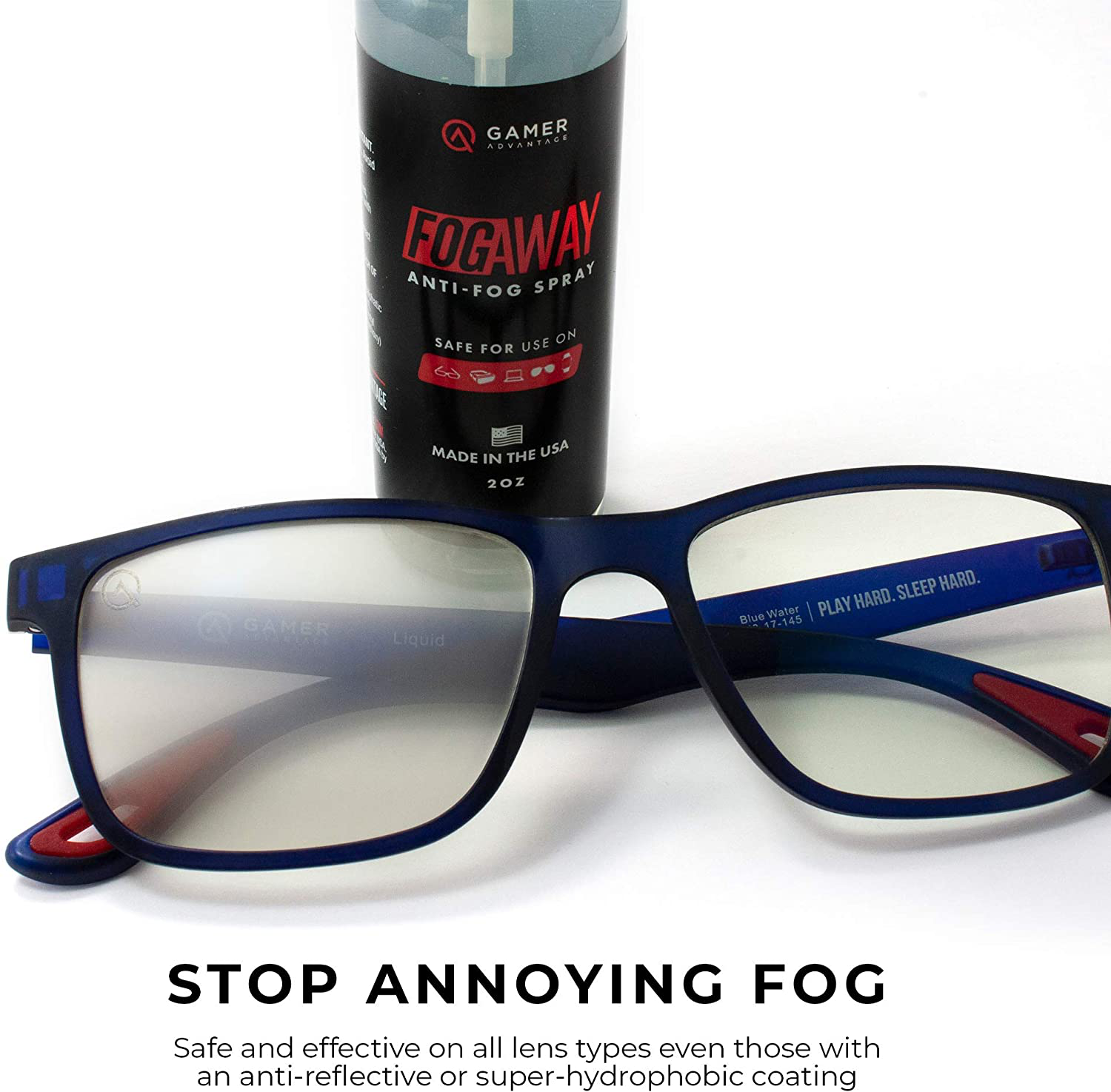 Anti Fog Spray for Glasses | Prevents Fog on All Lenses and Devices such as: Glasses, Goggles, PPE, VR Headsets | Safe on Anti-Reflective Lenses | Made in the USA | FogAway by Gamer Advantage