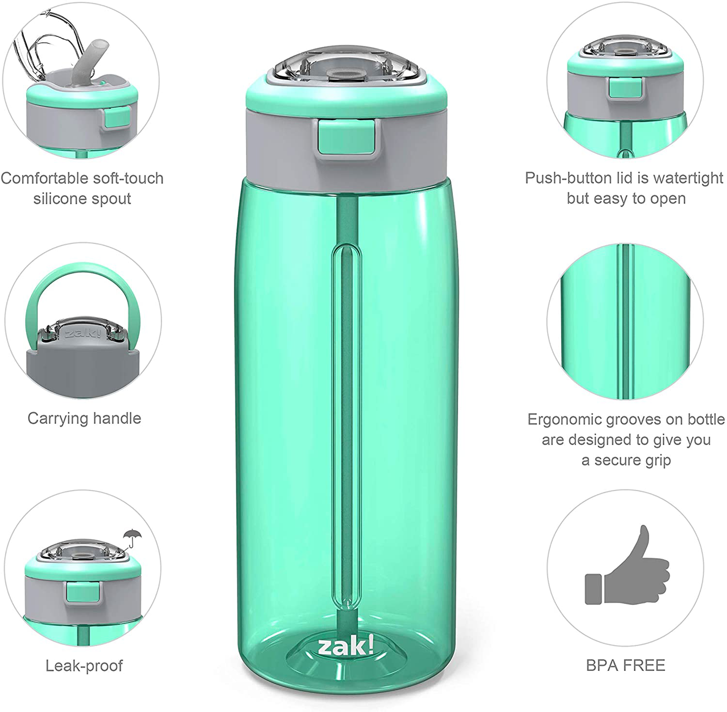 Zak Designs Genesis 64oz Durable Plastic Water Bottle with Interchangeable Lid and Built-In Carry Handle, Leak-Proof Design is Perfect for Outdoor Sports, Viola