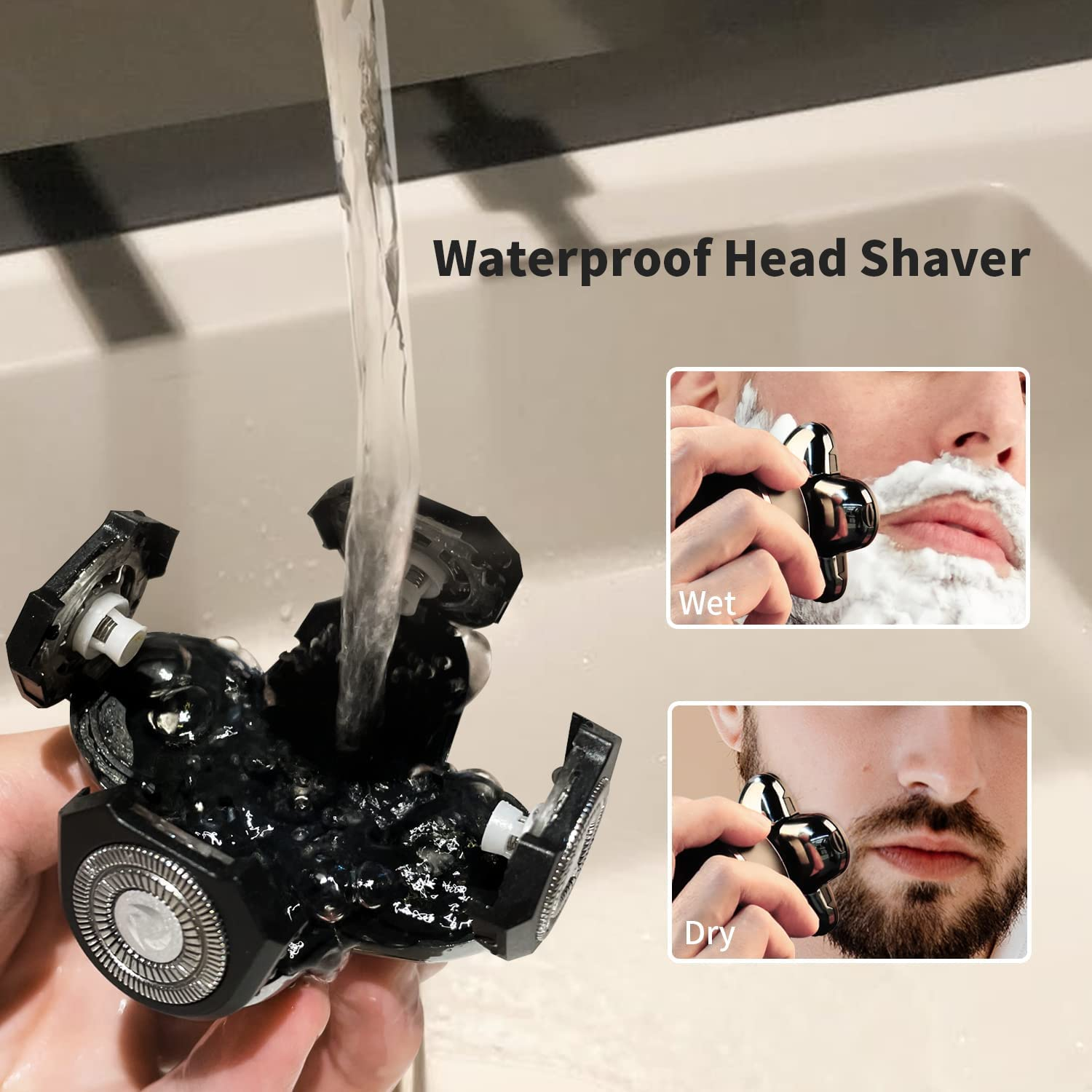 Electric Head Shaver, Wet and Dry Cordless Rotary Shaver for Bald Men, Ipx7-Waterproof, Faster-Charging Kit, USB Rechargeable Head Razors with LED Display