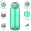 Zak Designs Genesis Flex 32oz Durable Plastic Reusable Water Bottle, Non BPA, Flex Lid with Spout Straw Leak Proof Sports Tumbler, and Built-In Carry Handle, Neo Mint