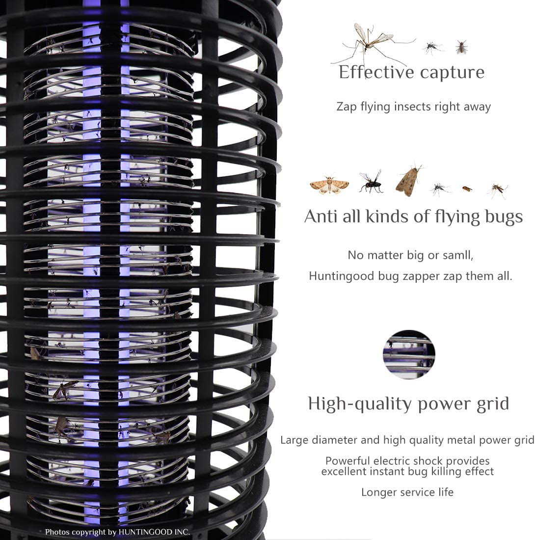 HUNTINGOOD Bug Zapper,Powerful Insect Killer ,Mosquito Zapper,Portable Standing or Hanging for Indoor,365NM UV Lamp,Chemical Free,Child Safe-Replacement Bulb Included