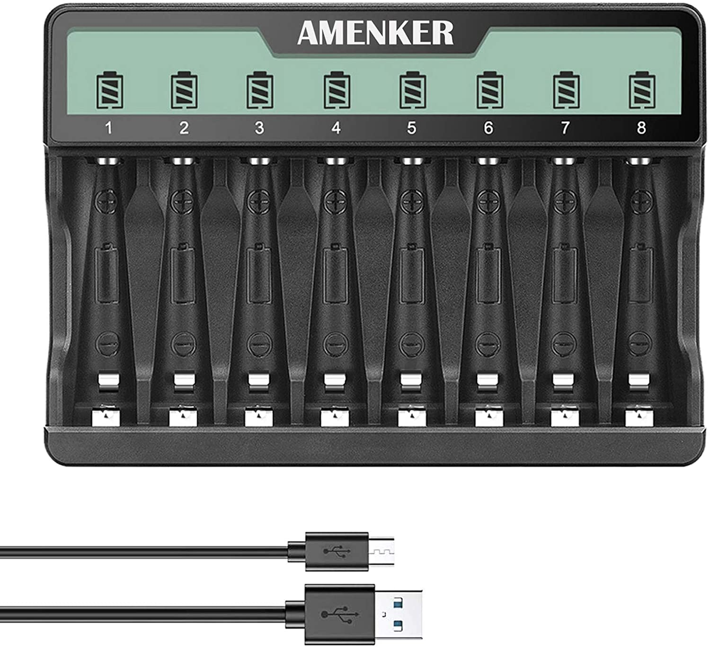 1.2V AA Battery Charger 8 Bay with LCD Display for Rechargeable AA Batteries Ni-Mh Ni-Cd Quick Charging Independent Slot