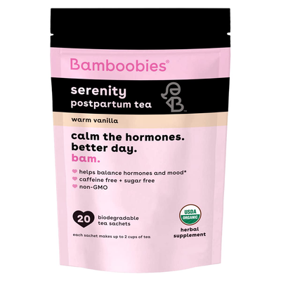 Bamboobies Women's Postpartum Tea, Warm Vanilla, Helps Balance Hormones and Mood, Organic, Non GMO, Caffeine Free, and Sugar Free, 20 Tea Bags