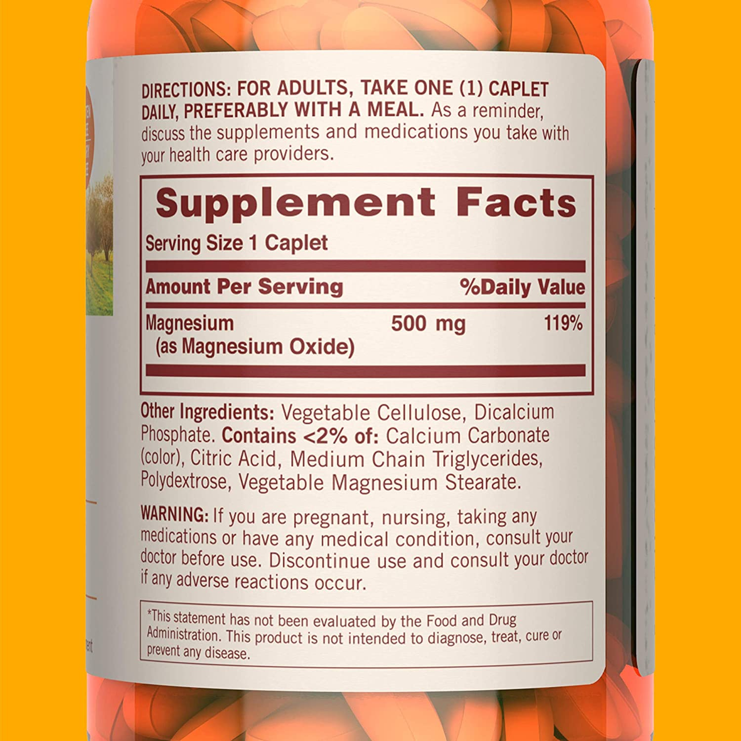 Sundown Magnesium Supplement, Non-Gmo, Gluten-Free, Dairy-Free, Vegetarian, 500Mg Coated Caplets, 180 Count, 6 Month Supply