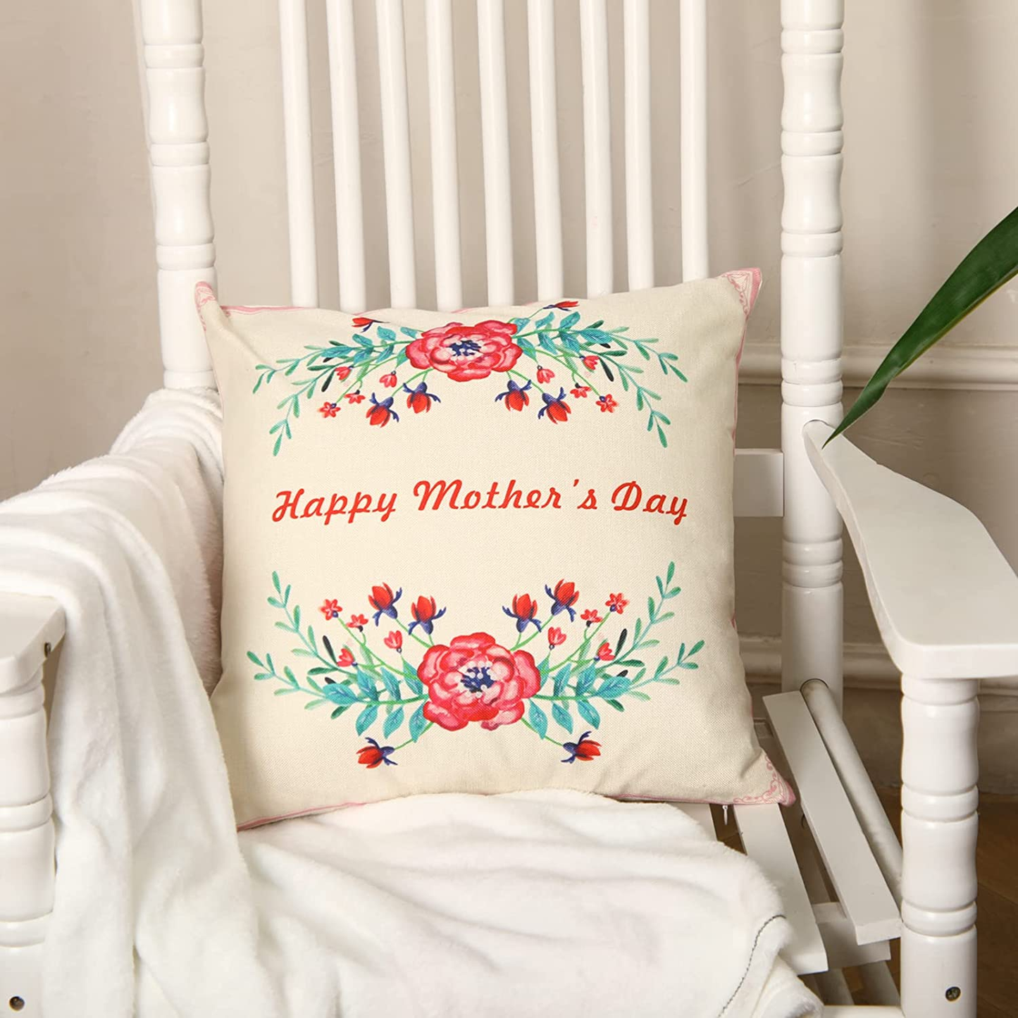 Mothers Day Throw Pillow Cover, 18*18’’, Flowers Leaves Throw Pillow Case Cusion Cover, Pillowcase Gift for Mom Grandma and Women Friend Home Decoration