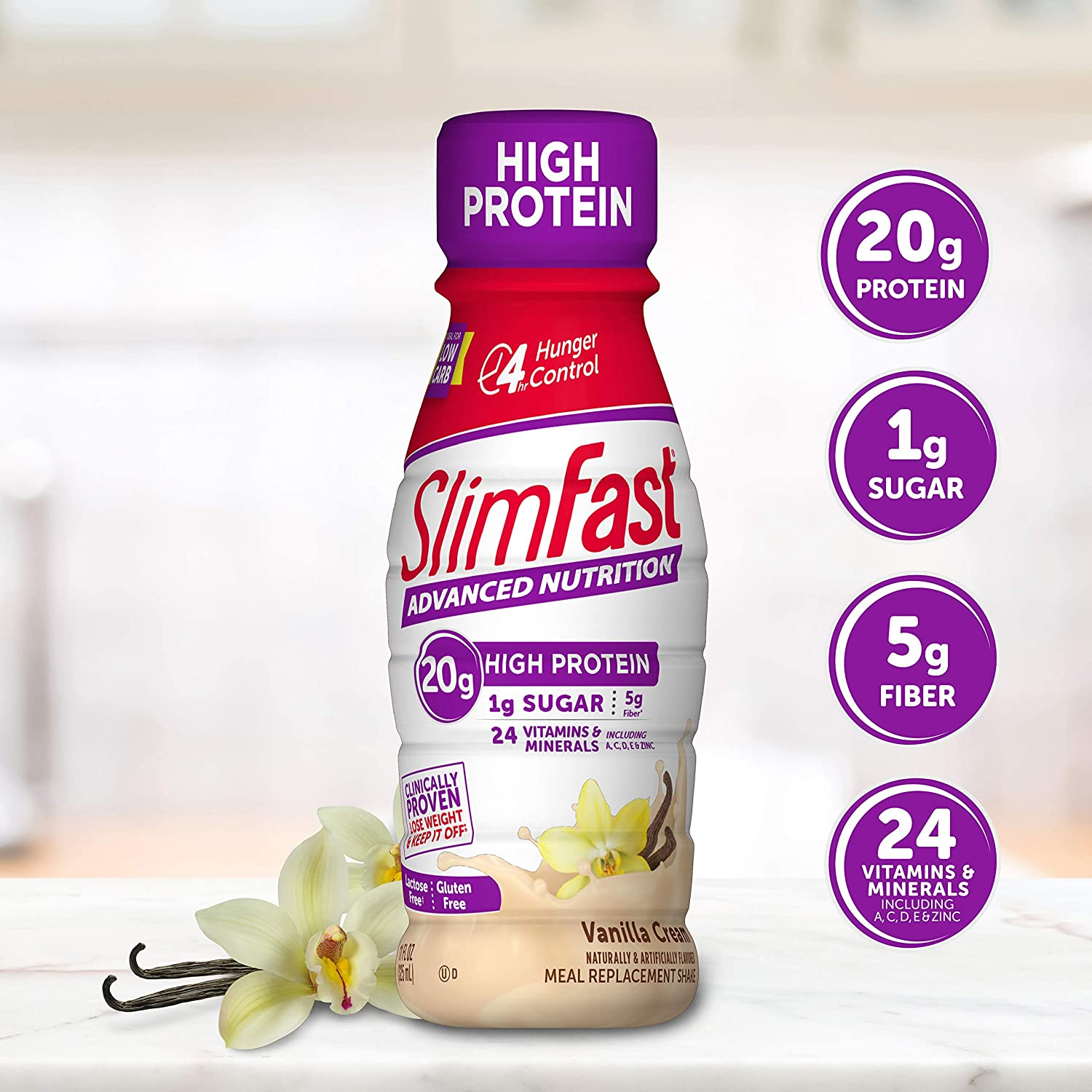 Slimfast Advanced Nutrition High Protein Meal Replacement Shake, Vanilla Cream, 20G of Ready to Drink Protein, 11 Fl. Oz Bottle, 4 Count (Pack of 3)