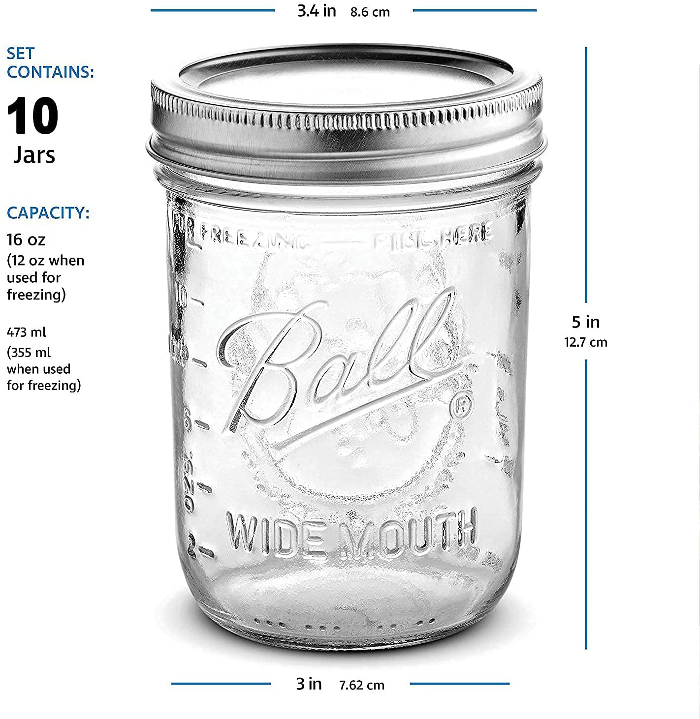 Ball Wide Mouth Mason Jars 16 oz [10 Pack] With mason jar lids and Bands, Ball mason jars 16 oz - For Canning, Fermenting, Pickling - Jar Decor - Microwave/Freeze/Dishwasher Safe + SEWANTA Jar Opener