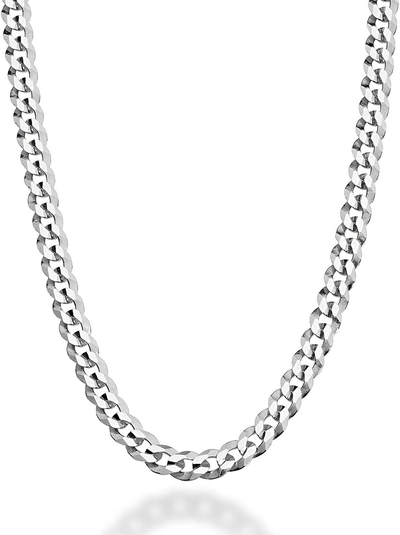 Miabella Solid 925 Sterling Silver Italian 5Mm Diamond Cut Cuban Link Curb Chain Necklace for Women Men
