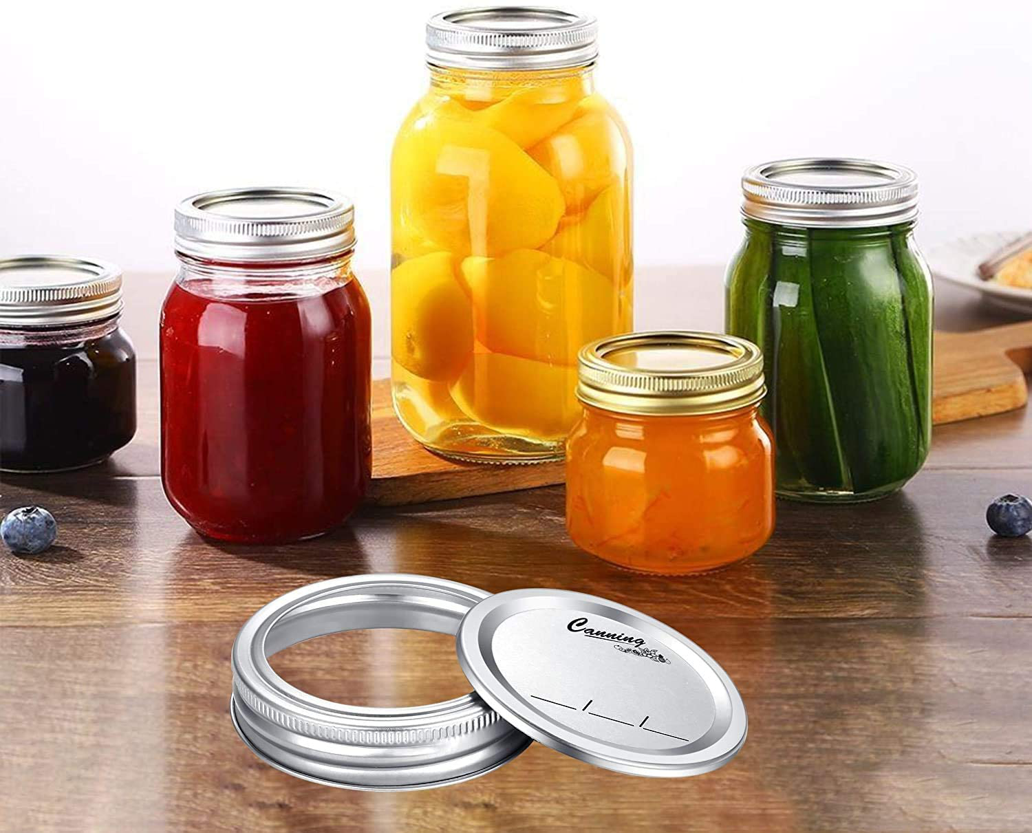 45- Count Regular Mouth Canning Lids with 5 Count Rings for Ball, Kerr Jars - Split-Type Metal Mason Jar Lids for Canning - Food Grade Material, 100% Fit & Airtight for Regular Mouth Jars