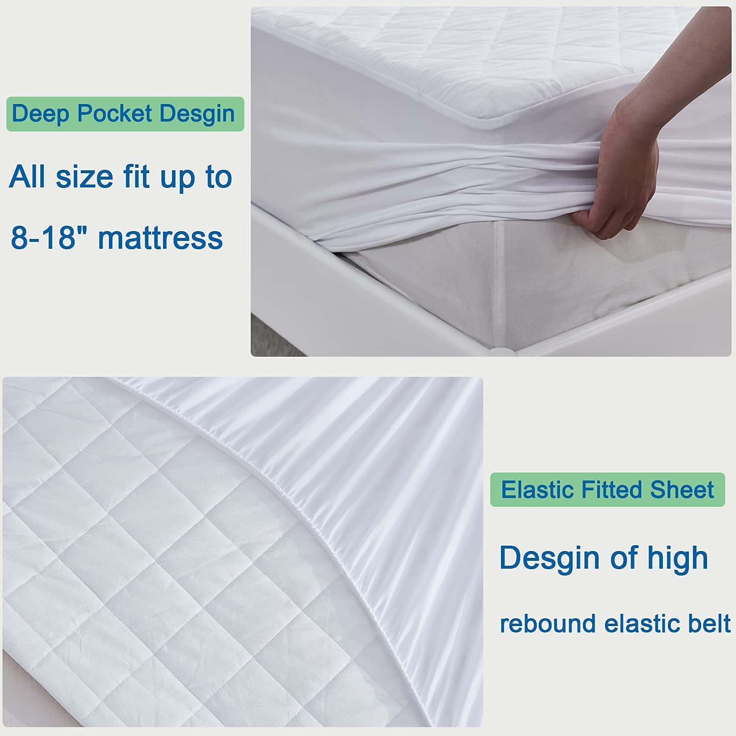 Gehannah California King Mattress Pad 100% Waterproof Mattress Protector, Ultra Soft Noiseless Mattress Cover, Breathable Cooling Mattress Topper with 8-18" Deep Pocket