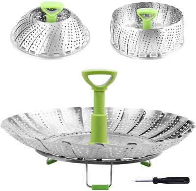 Steamer Basket Stainless Steel Vegetable Steamer Basket Folding Steamer Insert for Veggie Fish Seafood Cooking, Expandable to Fit Various Size Pot (7.1" to 11")