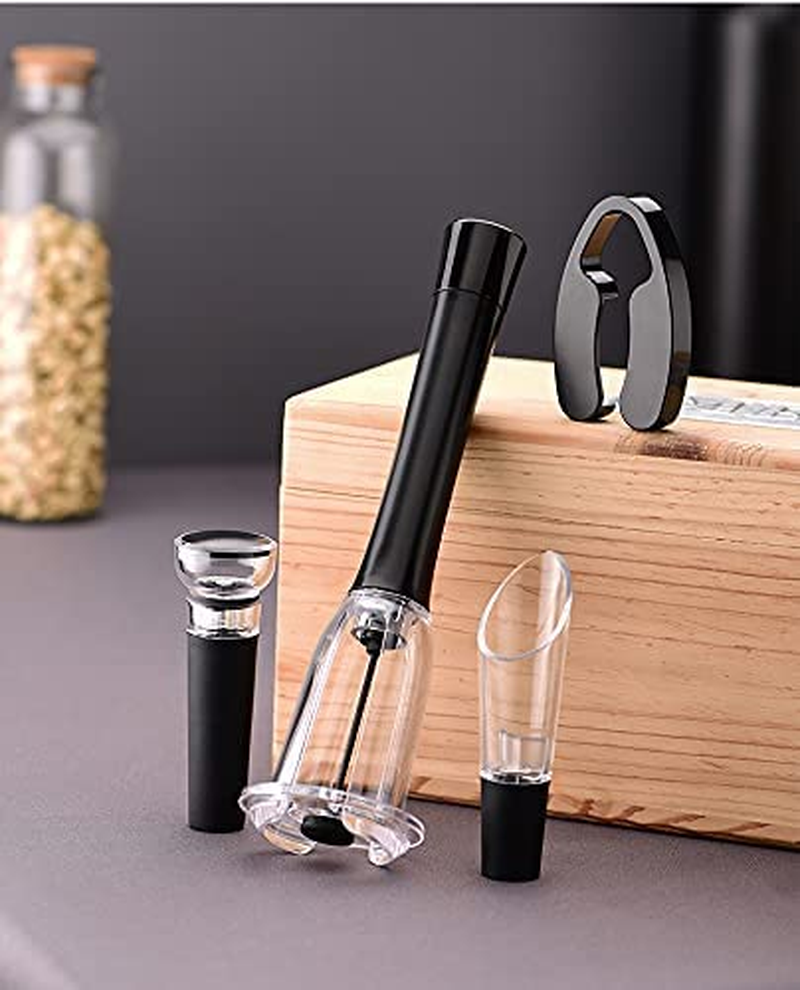 Happy Trade Automatic Wine Bottle Opener Set Corkscrew - Air Pressure Cork Remover Pump with Vacuum Stopper, Accessory Tool Foil Cutter,Aerator Pourer, Gifts for Parents Lovers Black