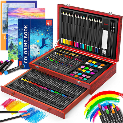 Art Supplies, Ibayam 150-Pack Deluxe Wooden Art Set Crafts Drawing Painting Kit with 1 Coloring Book, 2 Sketch Pads, Creative Gift Box for Adults Artist Beginners