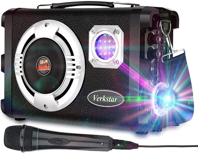 Verkstar Karaoke Machine Portable PA System Rechargeable Wireless Bluetooth Speaker for Kids Adults with Disco Ball & Wired Microphone Suitable for Thanksgiving,Christmas,Birthday Party